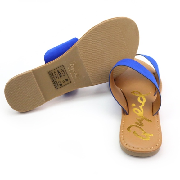 Qupid Athena Cobalt Blue Two Band Sandals NEW! - Picture 7 of 8